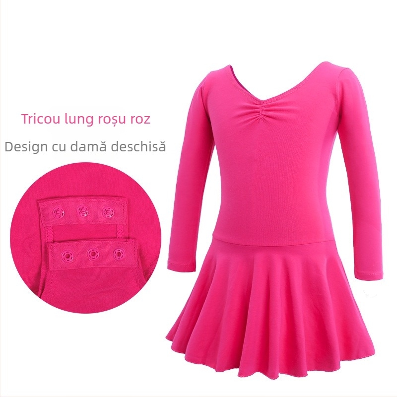 Costum de balet pentru copii, salopetă cu mânecă lungă pentru reprezentații și antrenamente, țesătură bumbac-elastan, 95% bumbac, stil prințesă