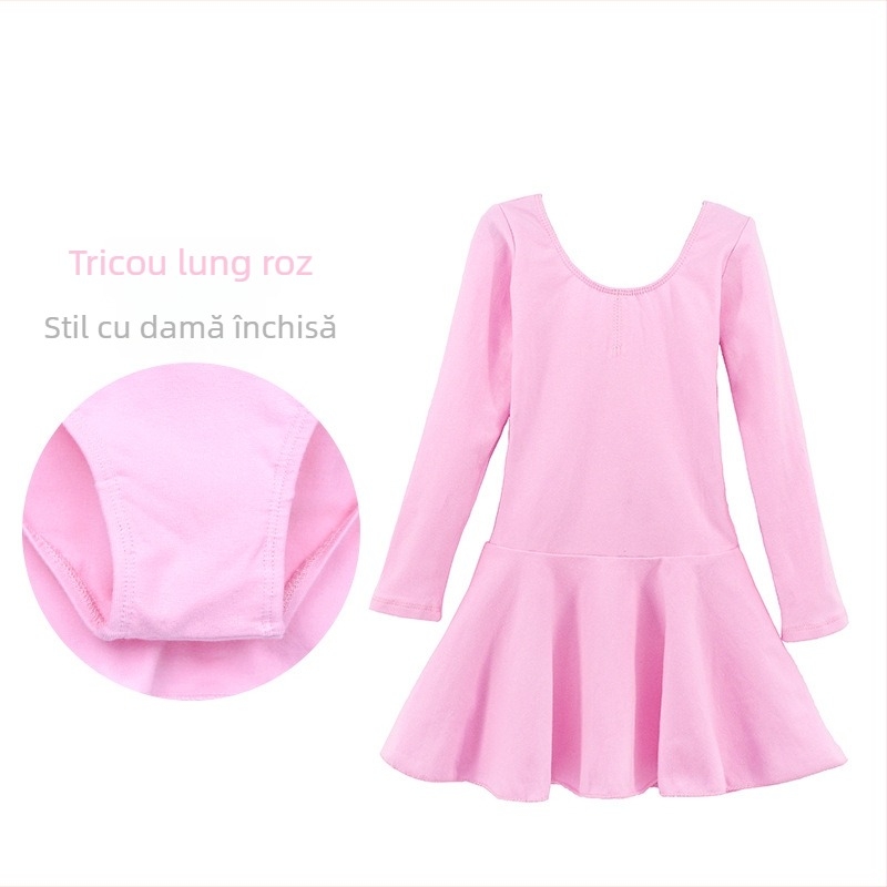 Costum de balet pentru copii, salopetă cu mânecă lungă pentru reprezentații și antrenamente, țesătură bumbac-elastan, 95% bumbac, stil prințesă