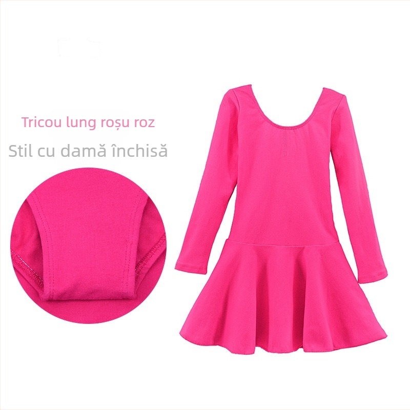 Costum de balet pentru copii, salopetă cu mânecă lungă pentru reprezentații și antrenamente, țesătură bumbac-elastan, 95% bumbac, stil prințesă