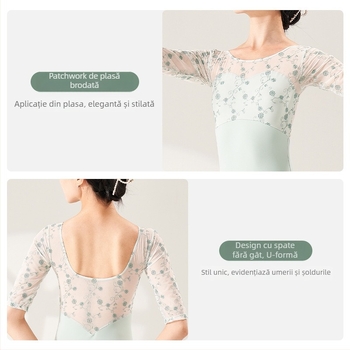 Body de dans pentru femei, modern, floral, din nylon cu căptușeală de spandex, costum de scenă balet