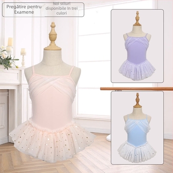 Rochie de balet pentru copii pentru antrenament cu panouri din plasă cu paiete, bumbac tratat, pentru 3–8 ani, primăvara 2024