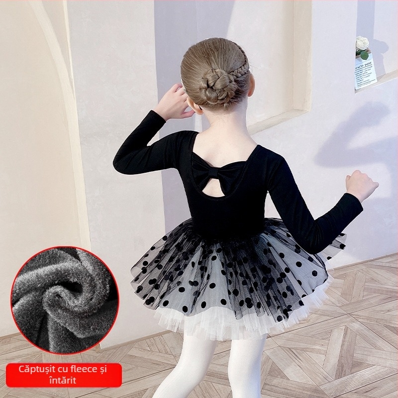 Set de antrenament pentru balet copii, mâneci lungi, toamnă, 95% bumbac, design cu două piese