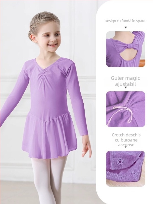 Rochie balet pentru copii cu tutu, costum din bumbac 95%, pentru vârsta 3–8 ani, primăvară 2024