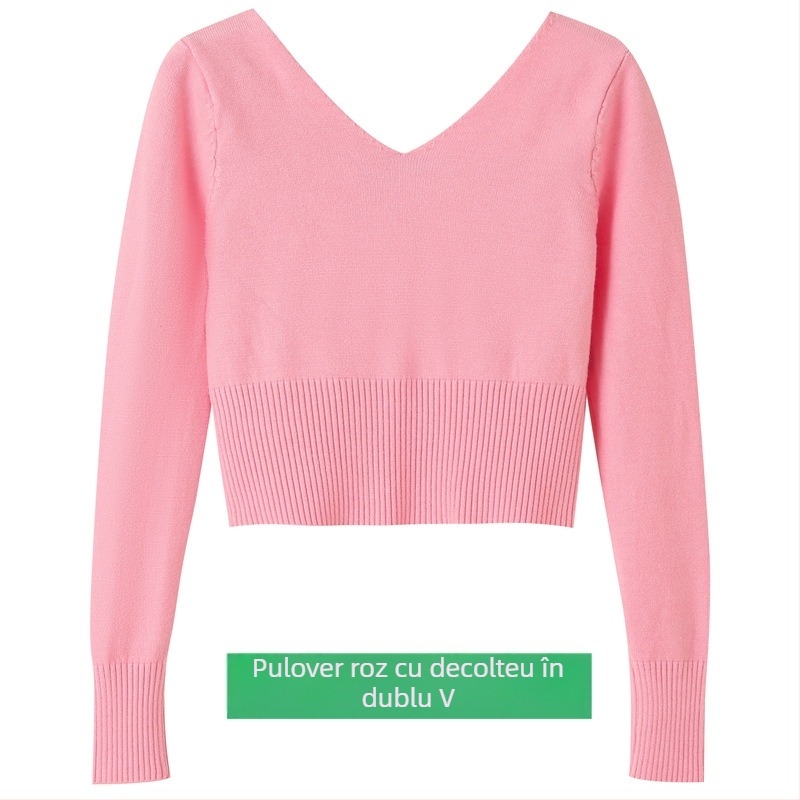 Pulover pentru copii pentru balet, din fir cu nucleu 100% blană de iepure, guler în V dublu, finisaj moale, în stil coreean, pentru fete 3–8 ani.