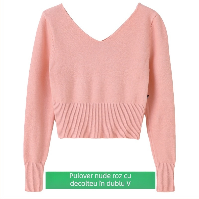 Pulover pentru copii pentru balet, din fir cu nucleu 100% blană de iepure, guler în V dublu, finisaj moale, în stil coreean, pentru fete 3–8 ani.