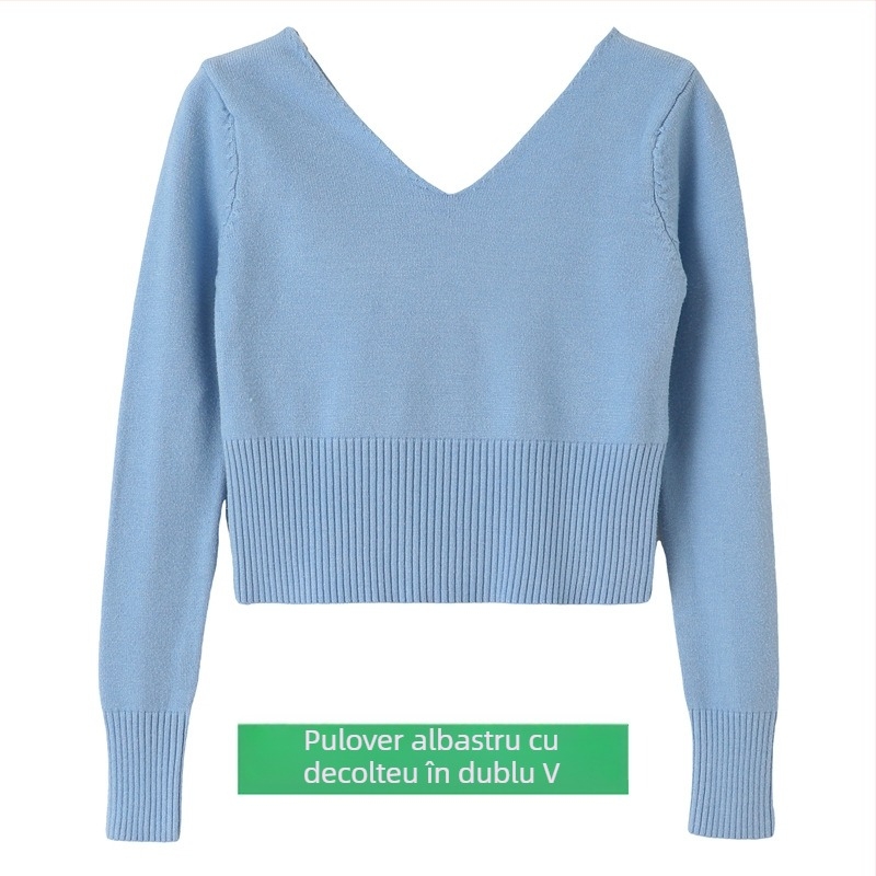 Pulover pentru copii pentru balet, din fir cu nucleu 100% blană de iepure, guler în V dublu, finisaj moale, în stil coreean, pentru fete 3–8 ani.