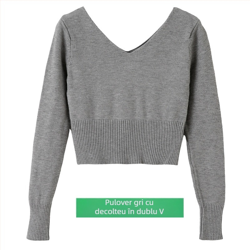 Pulover pentru copii pentru balet, din fir cu nucleu 100% blană de iepure, guler în V dublu, finisaj moale, în stil coreean, pentru fete 3–8 ani.