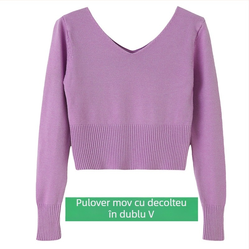 Pulover pentru copii pentru balet, din fir cu nucleu 100% blană de iepure, guler în V dublu, finisaj moale, în stil coreean, pentru fete 3–8 ani.