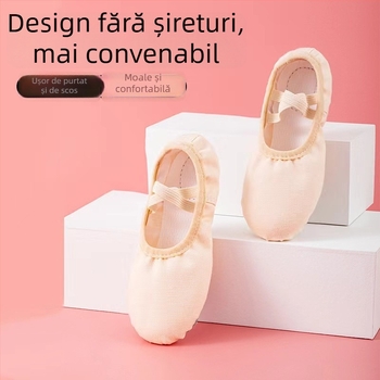 Pantofi de dans pentru copii, balet, cu partea superioară din pânză și talpă din piele de vacă, pentru balet și dans modern
