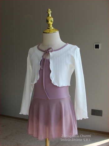 Jachetă tricotată pentru copii, balet pentru fete - bumbac moale cu elastan (95% bumbac, 5% elastan), mâneci lungi, spălare enzimatică, pentru practică de dans, iarna 2025