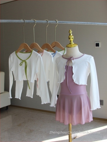 Jachetă tricotată pentru copii, balet pentru fete - bumbac moale cu elastan (95% bumbac, 5% elastan), mâneci lungi, spălare enzimatică, pentru practică de dans, iarna 2025