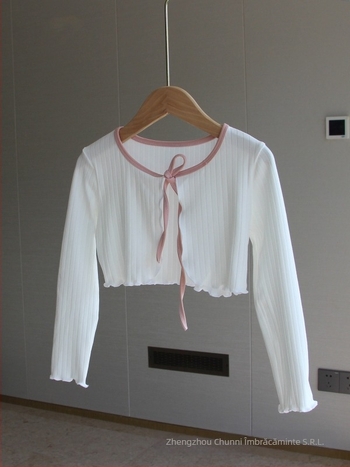 Jachetă tricotată pentru copii, balet pentru fete - bumbac moale cu elastan (95% bumbac, 5% elastan), mâneci lungi, spălare enzimatică, pentru practică de dans, iarna 2025