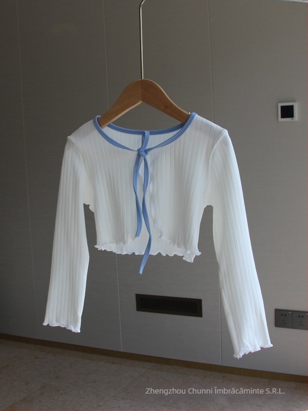 Jachetă tricotată pentru copii, balet pentru fete - bumbac moale cu elastan (95% bumbac, 5% elastan), mâneci lungi, spălare enzimatică, pentru practică de dans, iarna 2025