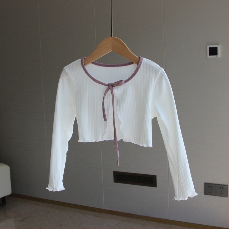 Jachetă tricotată pentru copii, balet pentru fete - bumbac moale cu elastan (95% bumbac, 5% elastan), mâneci lungi, spălare enzimatică, pentru practică de dans, iarna 2025