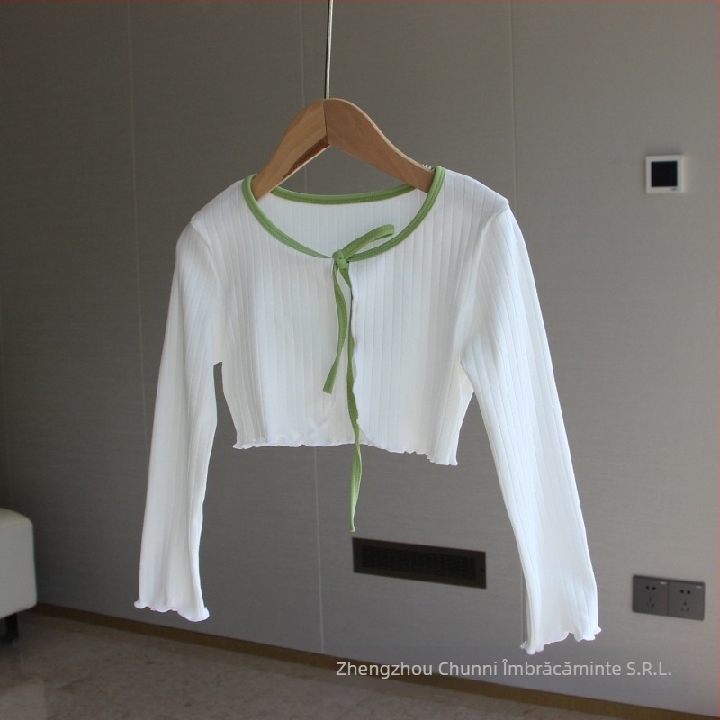 Jachetă tricotată pentru copii, balet pentru fete - bumbac moale cu elastan (95% bumbac, 5% elastan), mâneci lungi, spălare enzimatică, pentru practică de dans, iarna 2025