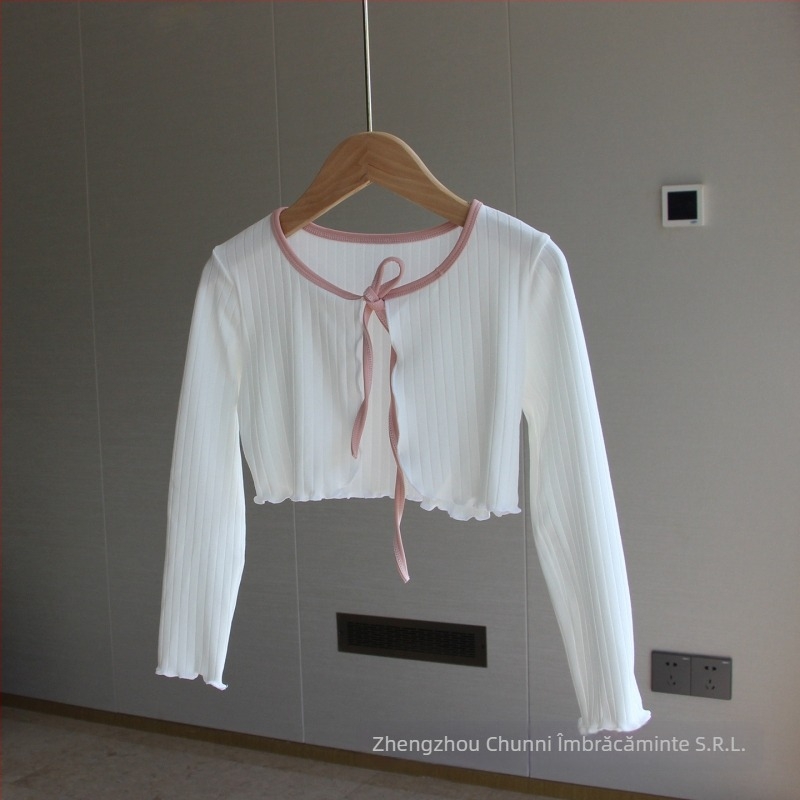 Jachetă tricotată pentru copii, balet pentru fete - bumbac moale cu elastan (95% bumbac, 5% elastan), mâneci lungi, spălare enzimatică, pentru practică de dans, iarna 2025