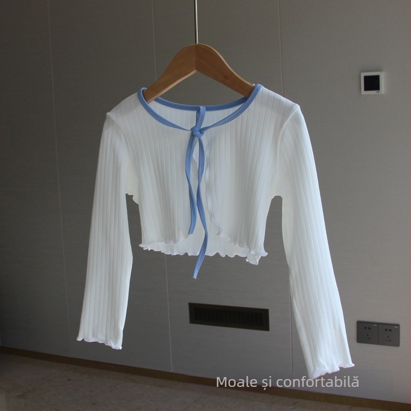 Jachetă tricotată pentru copii, balet pentru fete - bumbac moale cu elastan (95% bumbac, 5% elastan), mâneci lungi, spălare enzimatică, pentru practică de dans, iarna 2025