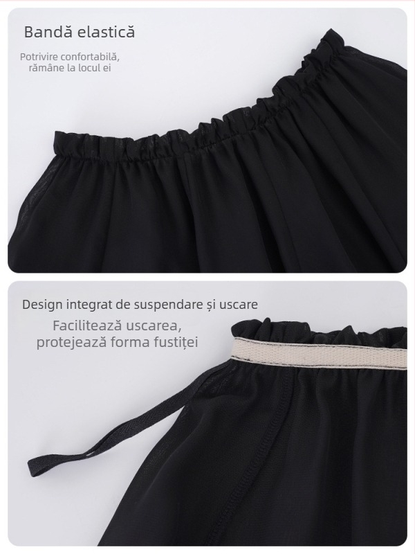 Fustă de balet pentru adulți – fustă midi din sifon, talie elastică, căptușeală poliester, potrivită pentru balet și dans modern (șifon midi, talie elastică, căptușeală poliester, 100% poliester)