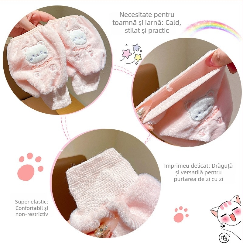 Acoperitoare de mâneci pentru copii cu imprimeu desen animat – Unisex, tricotate și brodate, Iarna 2025