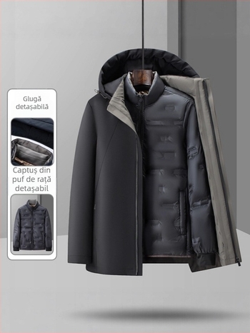 Woodpecker jachetă de iarnă pentru bărbați, cu căptușe detașabilă – groasă, rezistentă la vânt, puf de gâscă alb 86-90%, material exterior poliester