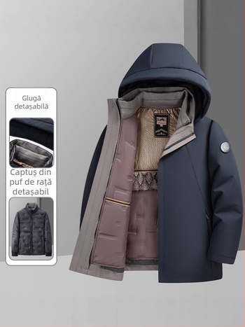 Woodpecker jachetă de iarnă pentru bărbați, cu căptușe detașabilă – groasă, rezistentă la vânt, puf de gâscă alb 86-90%, material exterior poliester