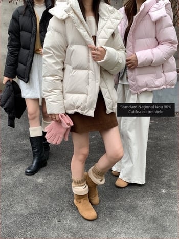 Jachetă de puf cu cinci panouri pentru femei, croială lejeră, izolație groasă, 86–90% puf de rață, umplutură 201–300 g, material exterior poliester