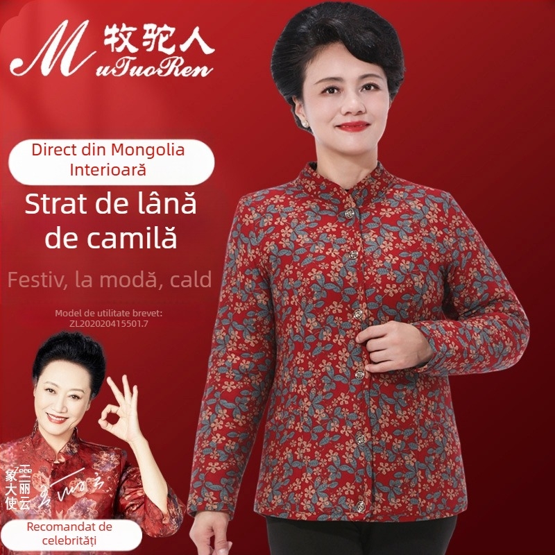 Palton din păr de cămilă, cu umplutură din puf și bumbac, căptușit cu fleece, lungime medie, model color-block, stil elegant retro