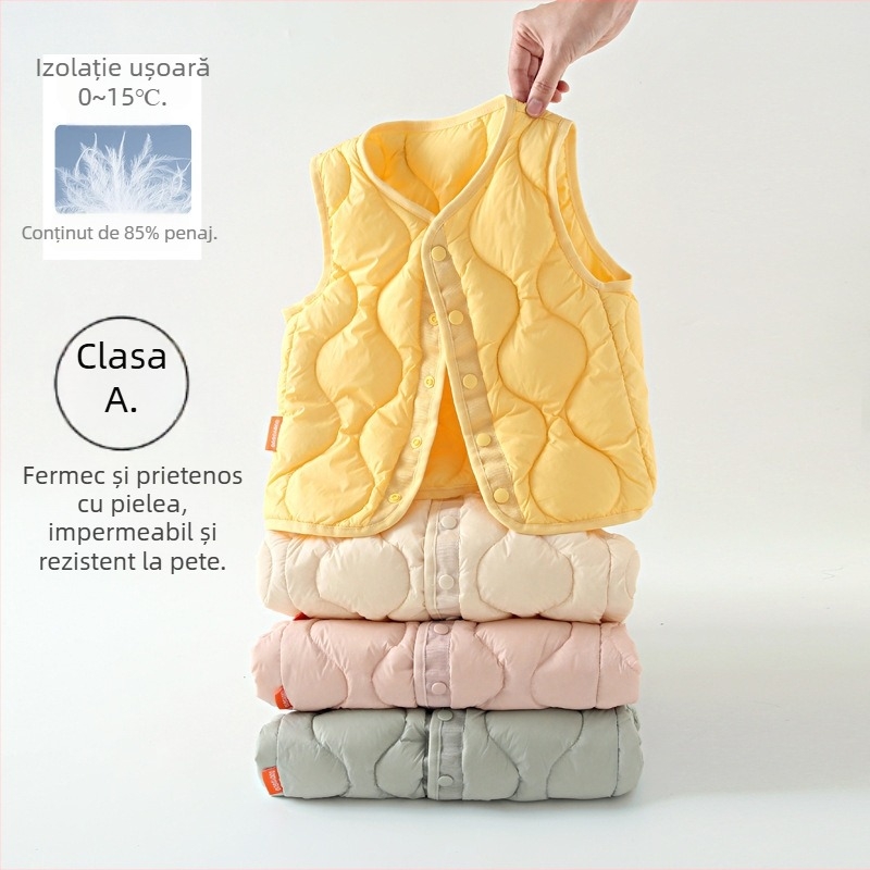 Vestă de copii cu puf de rață, 90% umplutură, stil coreean, fără mâneci, croială scurtă drept, căptușeală din nylon, pentru copii 3–8 ani