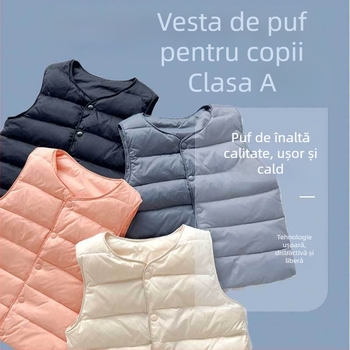 Veste pentru copii, fără mâneci, croială scurtă, căptușeală nylon, 90% puf de rață alb