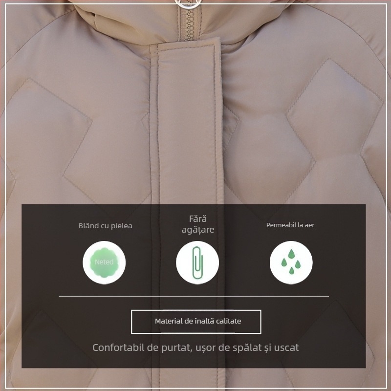 Palton de iarnă cu umplutură de bumbac, căptușit cu fleece, glugă, fermoar, lungime medie (50–65 cm), țesătură din poliester (>95%)