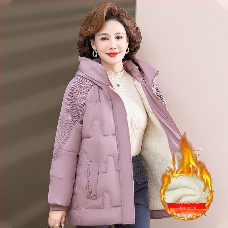 Palton de iarnă cu umplutură de bumbac, căptușit cu fleece, glugă, fermoar, lungime medie (50–65 cm), țesătură din poliester (>95%)