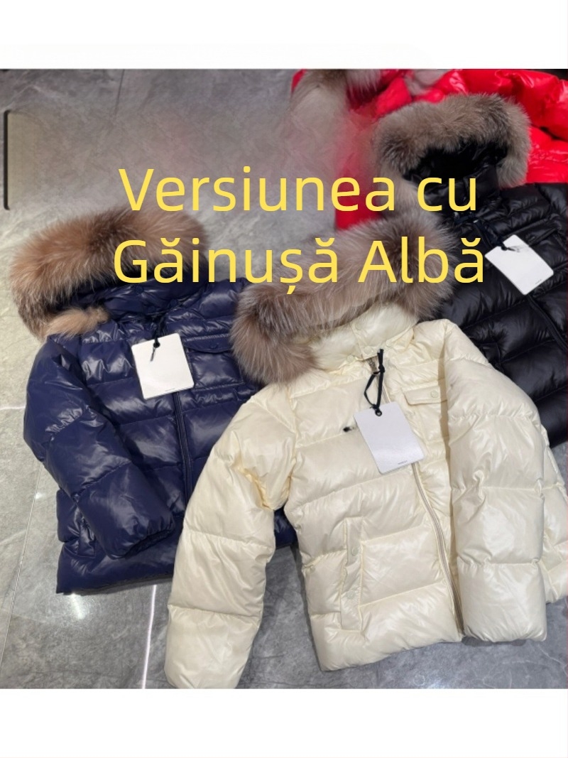 Jachetă de iarnă pentru copii, stil korean, cu glugă detașabilă, umplutură din puf de gâscă alb, 91–94% puf, croială scurtă, lejeră