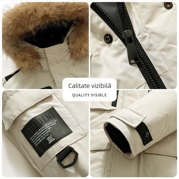 Geacă de puf cu guler detașabil din blană de nurcă, impermeabilă și rezistentă la vânt, umplutură din puf de rață alb 157 g, loft 750, protecție termică -20°C până la -5°C