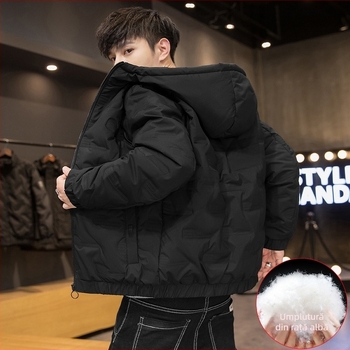 Geacă de iarnă cu glugă, ușoară și caldă, umplutură: puf de rață, fluffiness 550, capacitate de umplere 100–150 g, căptușeală 100% poliester, interval termic -5℃ până la 0℃