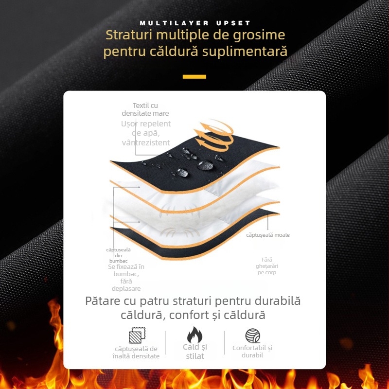 Geacă de iarnă cu glugă, ușoară și caldă, umplutură: puf de rață, fluffiness 550, capacitate de umplere 100–150 g, căptușeală 100% poliester, interval termic -5℃ până la 0℃