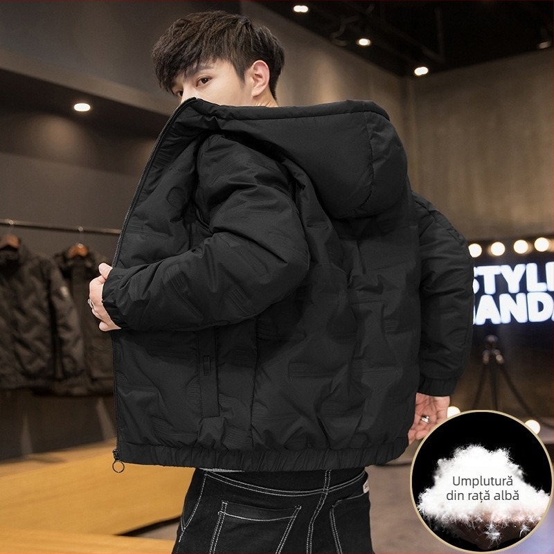 Geacă de iarnă cu glugă, ușoară și caldă, umplutură: puf de rață, fluffiness 550, capacitate de umplere 100–150 g, căptușeală 100% poliester, interval termic -5℃ până la 0℃