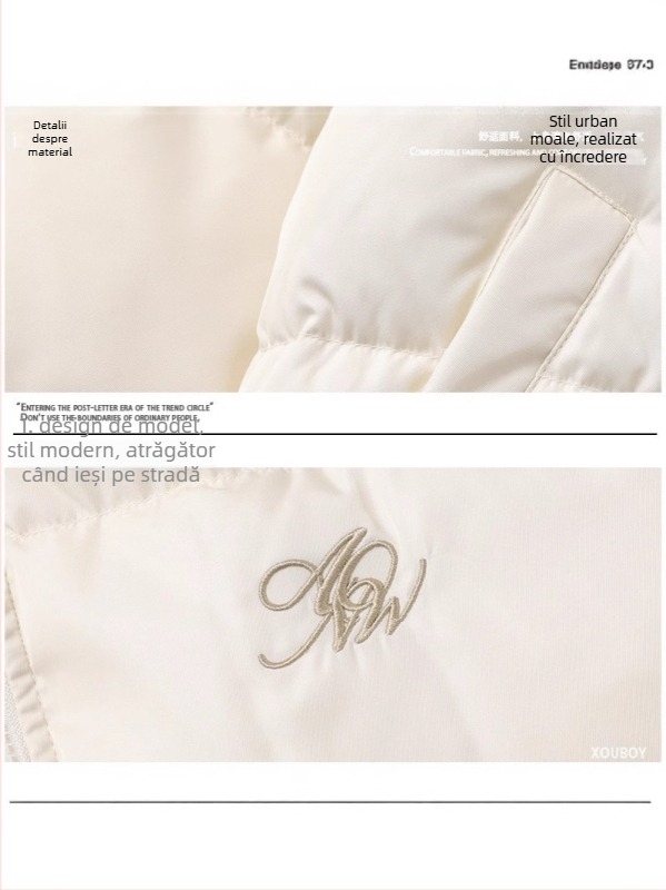 Jachetă de puf cu umplutură din păr de rață, glugă cu guler din blană sintetică, fermoar, conținut de puf 51–55%