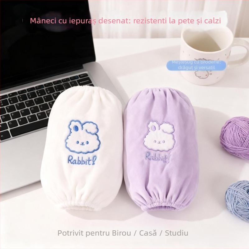 Manșete pentru copii cu design desen Animat - motif iepure, unisex, pluș, anti-murdărire, toamnă-iarnă