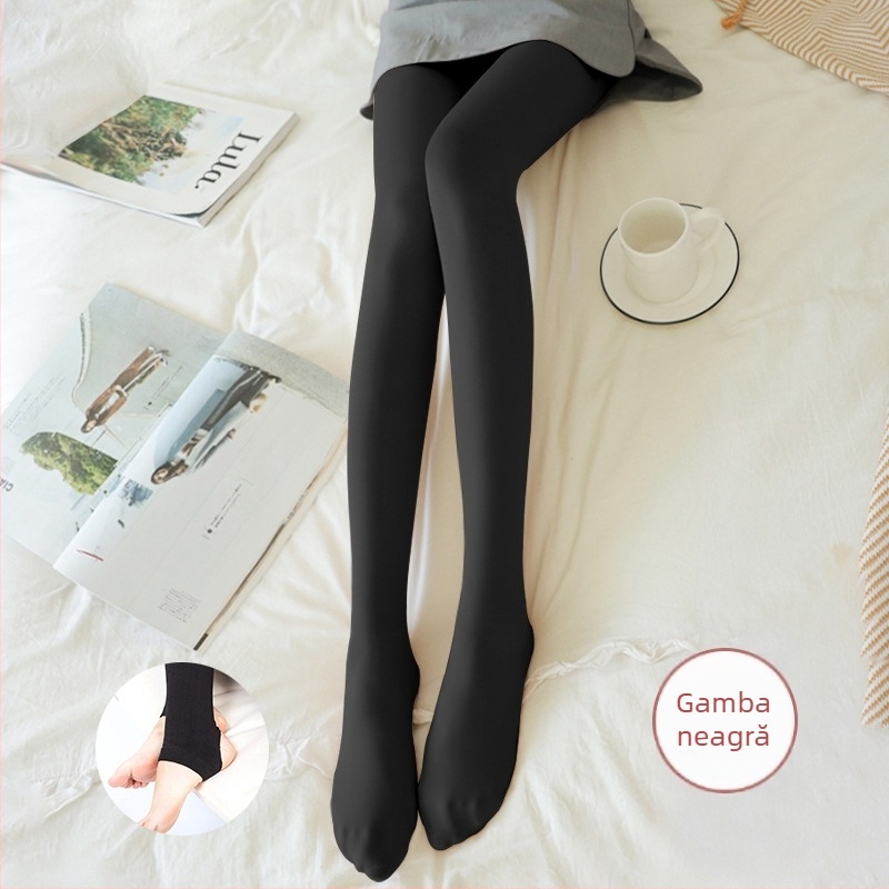 Colanți pentru femei, dintr-o singură bucată, căptușiți cu fleece, groși, nailon imitatie, model solid, lungime integrală