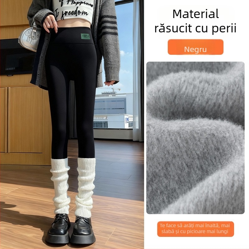 Colanți termici căptușiți cu fleece pentru femei, 800 g ultra-groși, țesătură poliester-elastan, elasticitate înaltă, iarnă 2025