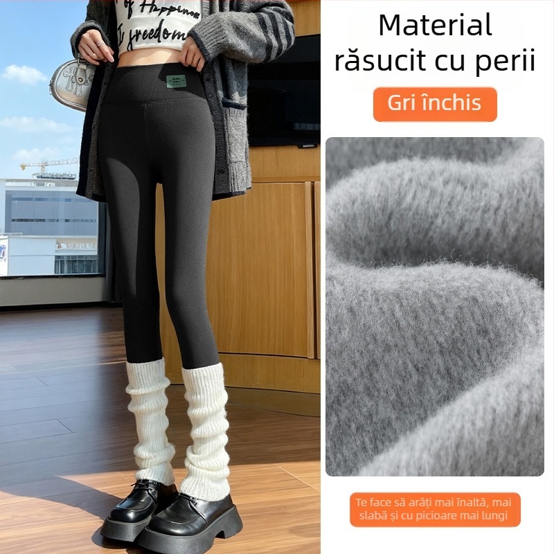 Colanți termici căptușiți cu fleece pentru femei, 800 g ultra-groși, țesătură poliester-elastan, elasticitate înaltă, iarnă 2025