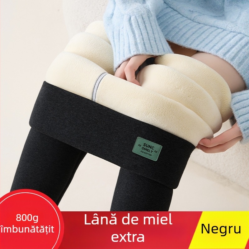 Colanți termici căptușiți cu fleece pentru femei, 800 g ultra-groși, țesătură poliester-elastan, elasticitate înaltă, iarnă 2025