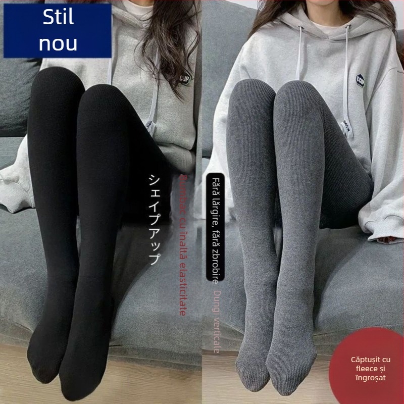 Colanți din bumbac, căptușiți cu catifea, dungă, lungime integrală, calzi