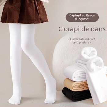 Colanți din bumbac antibacterieni pentru dans, cu picioare, model unic, țesătură solidă, căptușeală velur, pentru copii 7–12 ani