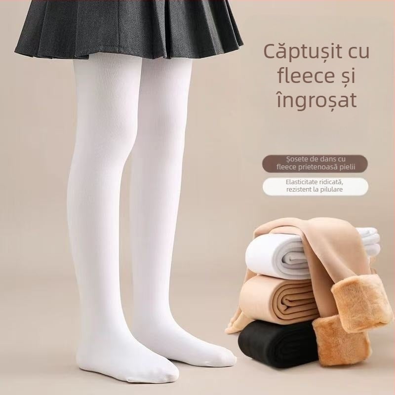 Colanți din bumbac antibacterieni pentru dans, cu picioare, model unic, țesătură solidă, căptușeală velur, pentru copii 7–12 ani