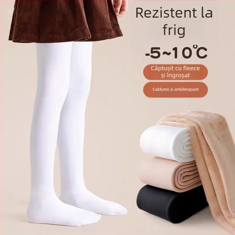 Colanți din bumbac antibacterieni pentru dans, cu picioare, model unic, țesătură solidă, căptușeală velur, pentru copii 7–12 ani