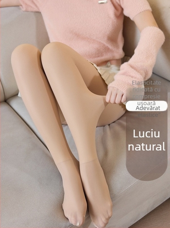 Colanți groși, căptuți cu fleece, pentru toamnă–iarna, cu picior integrat, din nylon-spandex, culoare solidă, calzi