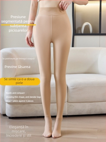 Colanți groși, căptuți cu fleece, pentru toamnă–iarna, cu picior integrat, din nylon-spandex, culoare solidă, calzi
