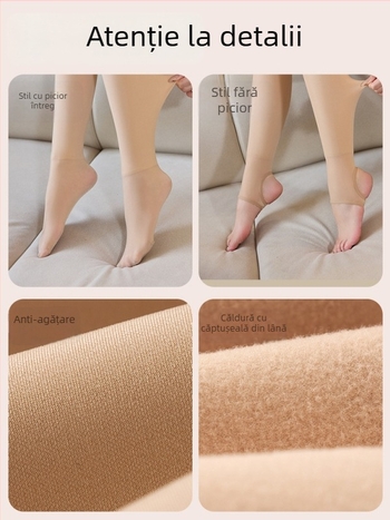 Colanți groși, căptuți cu fleece, pentru toamnă–iarna, cu picior integrat, din nylon-spandex, culoare solidă, calzi