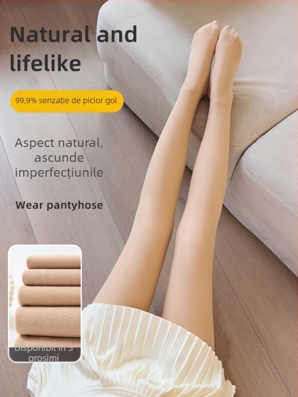 Colanți groși, căptuți cu fleece, pentru toamnă–iarna, cu picior integrat, din nylon-spandex, culoare solidă, calzi